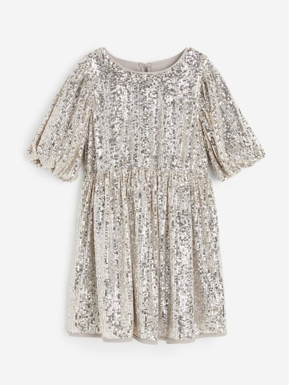 H&M Champagne Sequin Puff-Sleeve Party Dress